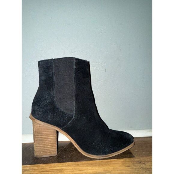 Mango Black Suede Block Heel Ankle Boots Booties Size 6.5 37 - Picture 4 of 13